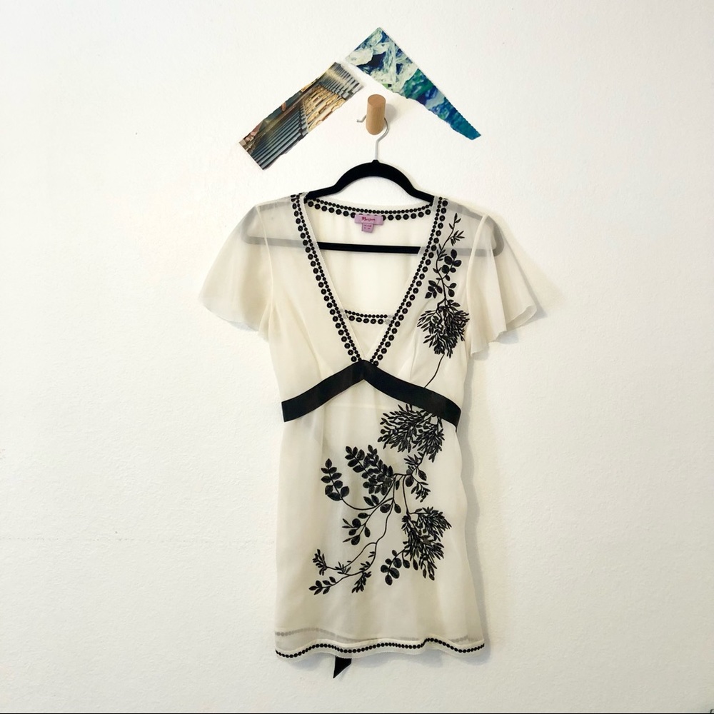 Monsoon Sheer White Blouse with Floral Embroidery